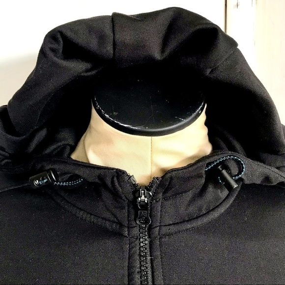 𝅺AMERICAN Eagle USA Black Grey Color Block Hooded Jacket Zip Up Pockets Y2K XS - Picture 7 of 11